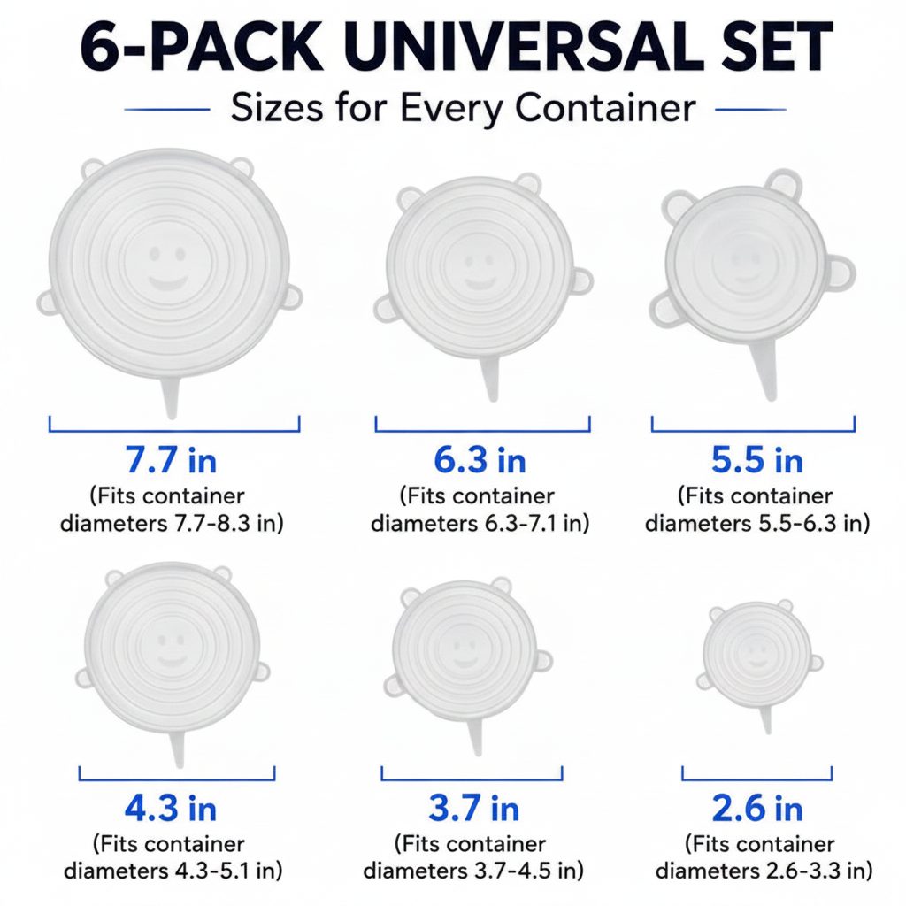 6 PCS Silicone Stretch Lids – Reusable Food Covers for Bowls, Pots, Cups & Fresh Food Storage🦉