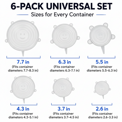 6 PCS Silicone Stretch Lids – Reusable Food Covers for Bowls, Pots, Cups & Fresh Food Storage🦉