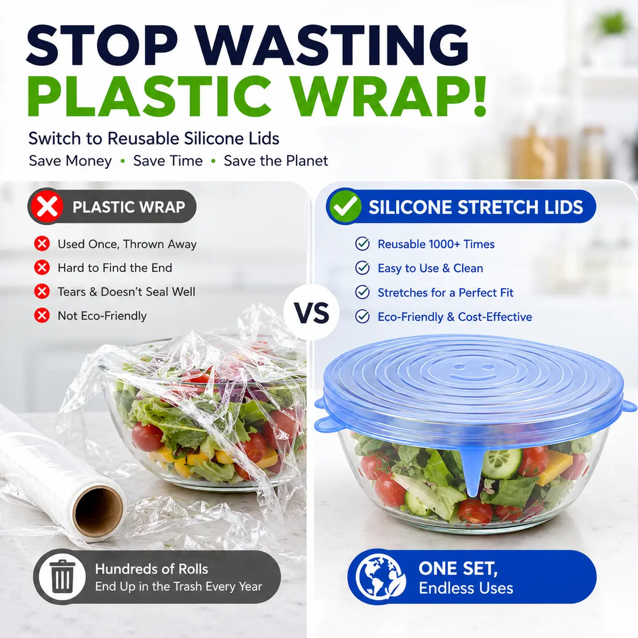 6 PCS Silicone Stretch Lids – Reusable Food Covers for Bowls, Pots, Cups & Fresh Food Storage🐏