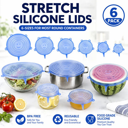 6 PCS Silicone Stretch Lids – Reusable Food Covers for Bowls, Pots, Cups & Fresh Food Storage🐏