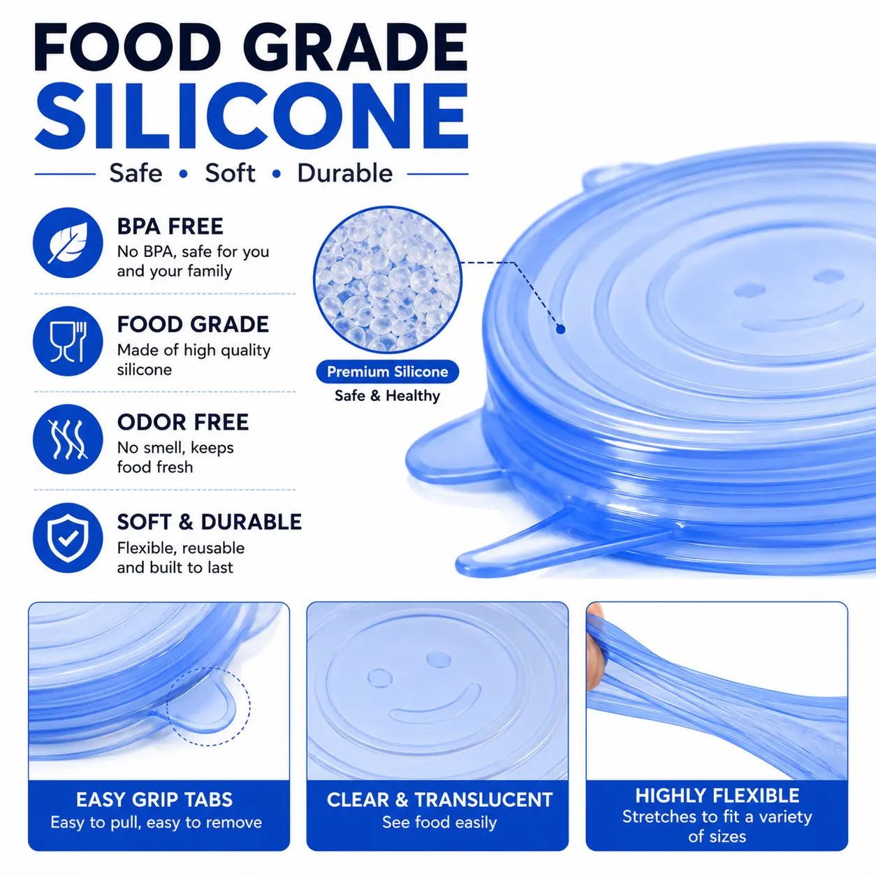 6 PCS Silicone Stretch Lids – Reusable Food Covers for Bowls, Pots, Cups & Fresh Food Storage🦉