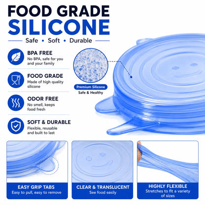 6 PCS Silicone Stretch Lids – Reusable Food Covers for Bowls, Pots, Cups & Fresh Food Storage🐏