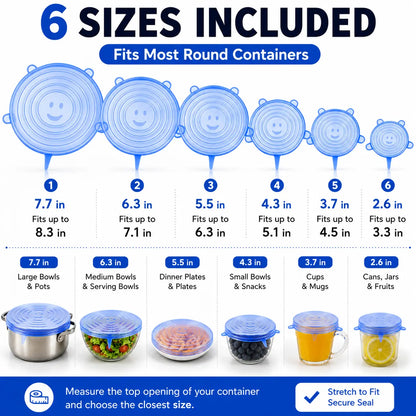 6 PCS Silicone Stretch Lids – Reusable Food Covers for Bowls, Pots, Cups & Fresh Food Storage🦉