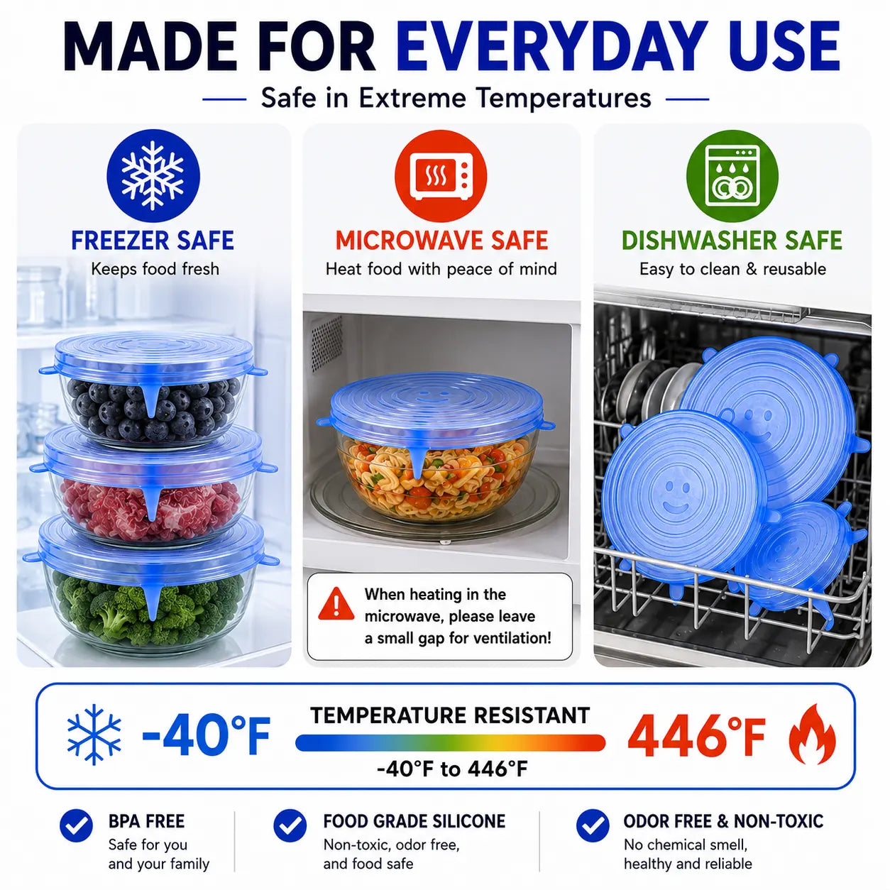 6 PCS Silicone Stretch Lids – Reusable Food Covers for Bowls, Pots, Cups & Fresh Food Storage🦉