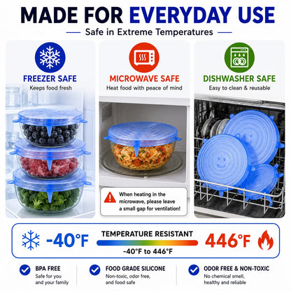 6 PCS Silicone Stretch Lids – Reusable Food Covers for Bowls, Pots, Cups & Fresh Food Storage🦉